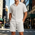 thumbnail image 2 of StSilkitty Mens 2 Piece Outfits Textured Short Sleeve Button down Shirts and Drawstring Shorts Sets Lightweight Soft Set, 2 of 9