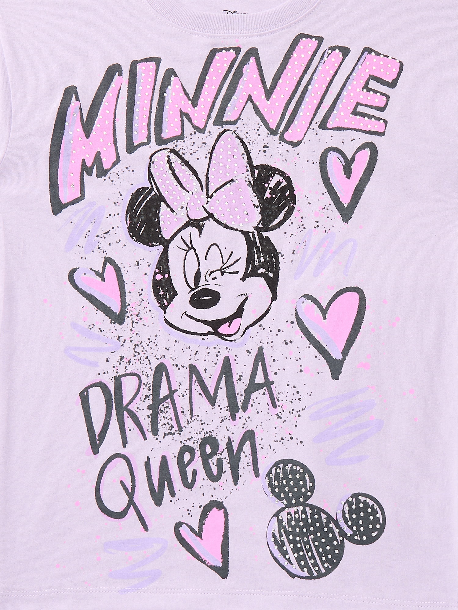Minnie Mouse Girls Rhinestones Graffiti Graphic Boyfriend Tee with Rhinestones and Bike Shorts Set, 2-Piece, Sizes 4-16