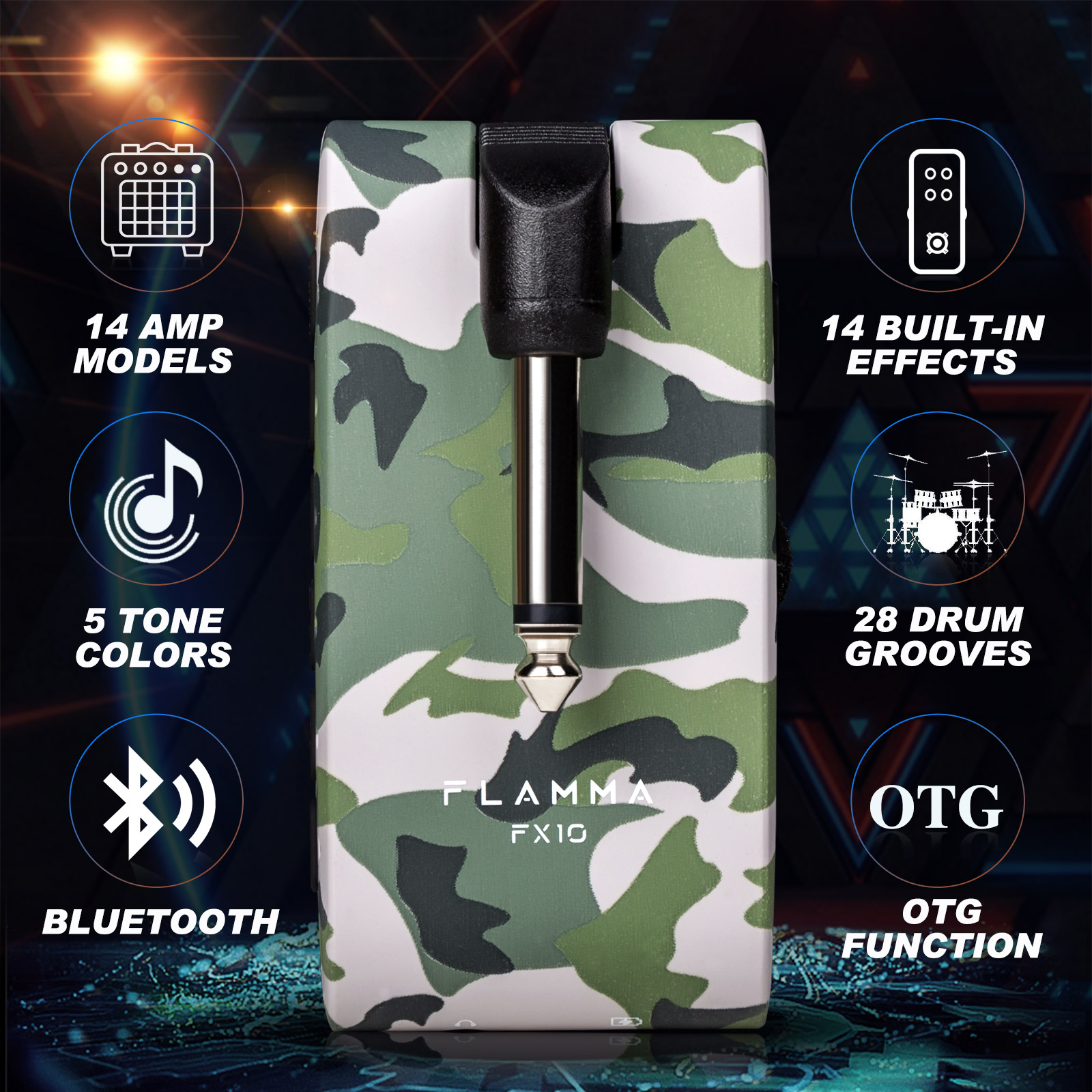FLAMMA Guitar Headphone Amp Portable with Built-in Effects Amplifier Models Drum Grooves Support Bluetooth USB Audio Recording and PlaybacK