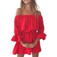 thumbnail image 1 of Robe Femme Épaules Dénudées Couleur Unie Manches à Volants 2 1 4 Automne Robe, Rouge, m, 1 of 7
