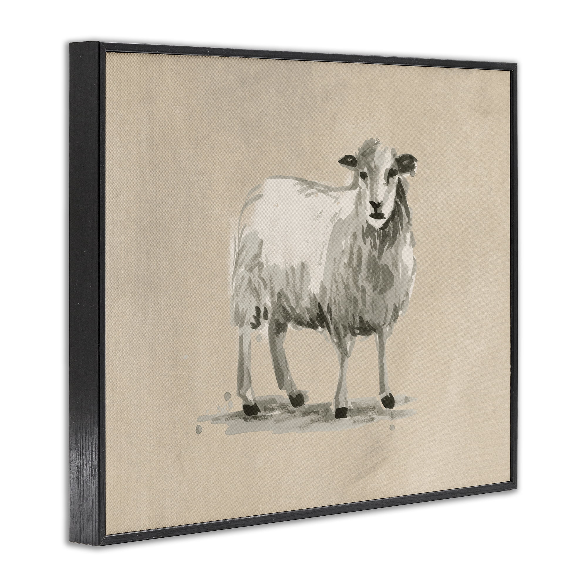 Stupell Industries Gazing Sheep on Beige Animals & Insects Painting Black Framed Art Print Wall Art, 14 x 11