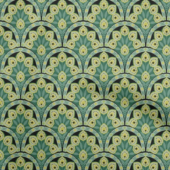 oneOone Polyester Spandex Sea Green Fabric Asian Floral Tiles Sewing Material Print Fabric By The Yard 56 Inch Wide