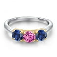 thumbnail image 3 of Gem Stone King 10K Two Tone Gold Pink Created Sapphire and Blue Created Sapphire Engagement Ring for Women | 1.75 Cttw | Round 5MM | Gemstone September Birthstone | Size 5, 3 of 6