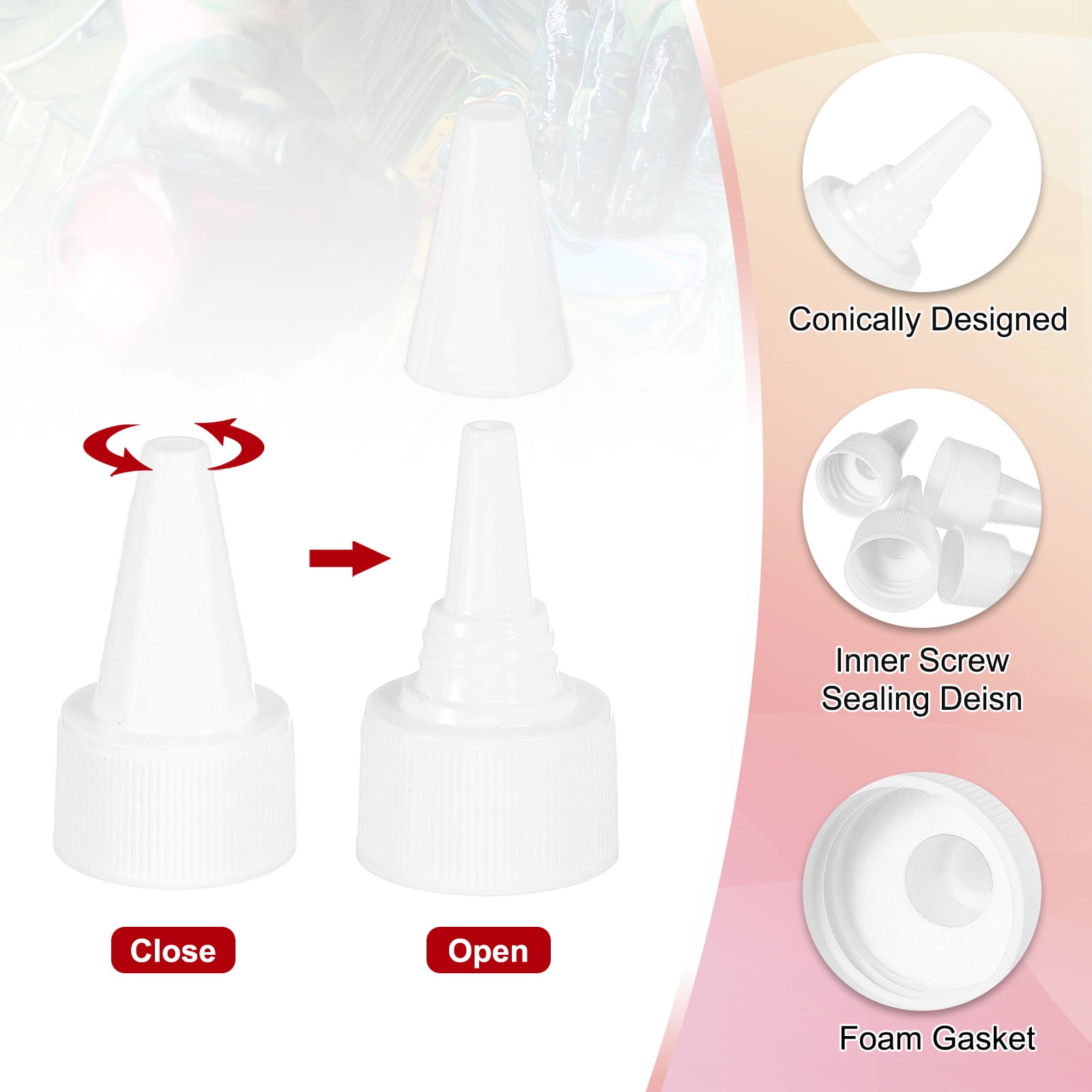 Uxcell28/410 Twist Top Caps, 100Pcs Plastic Squeeze Bottle Replacement Caps with Foam Gasket for Paint Lids Glue Dispensing DIY Crafts, White