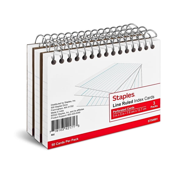 Staples 3" x 5" Index Card Lined White 9/Carton ST50991-CCVS