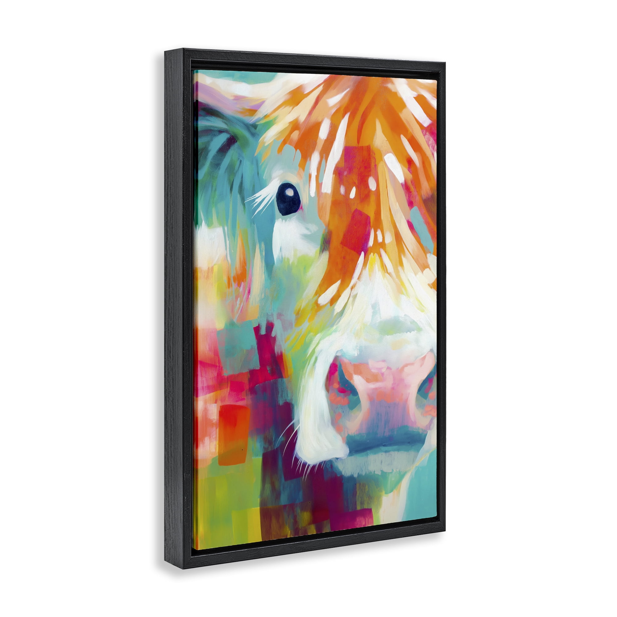 Stupell Industries Highland Portrait in Brights Black Framed Floater Canvas Wall Art, design by Chromatic Storm Studio