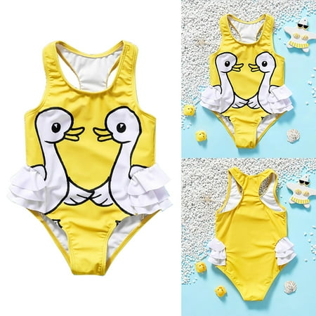 

dmqupv Swim Wear Girl Toddler Girls Ruffled Swimsuit Kids Cartoon Print Swimming Bikini Bathing Suit Bikini with Shorts 3 Piece Yellow 黄色:18-24M