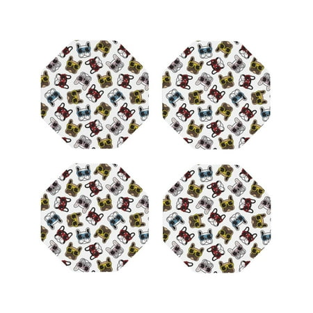 

Leather Coasters Set of 4 - Colorful Glasses French Bulldog Lightweight Non-Slip Drink Coasters for Desk Anti-Scalding Desk Cup Coasters for Office Table Decor Octagon