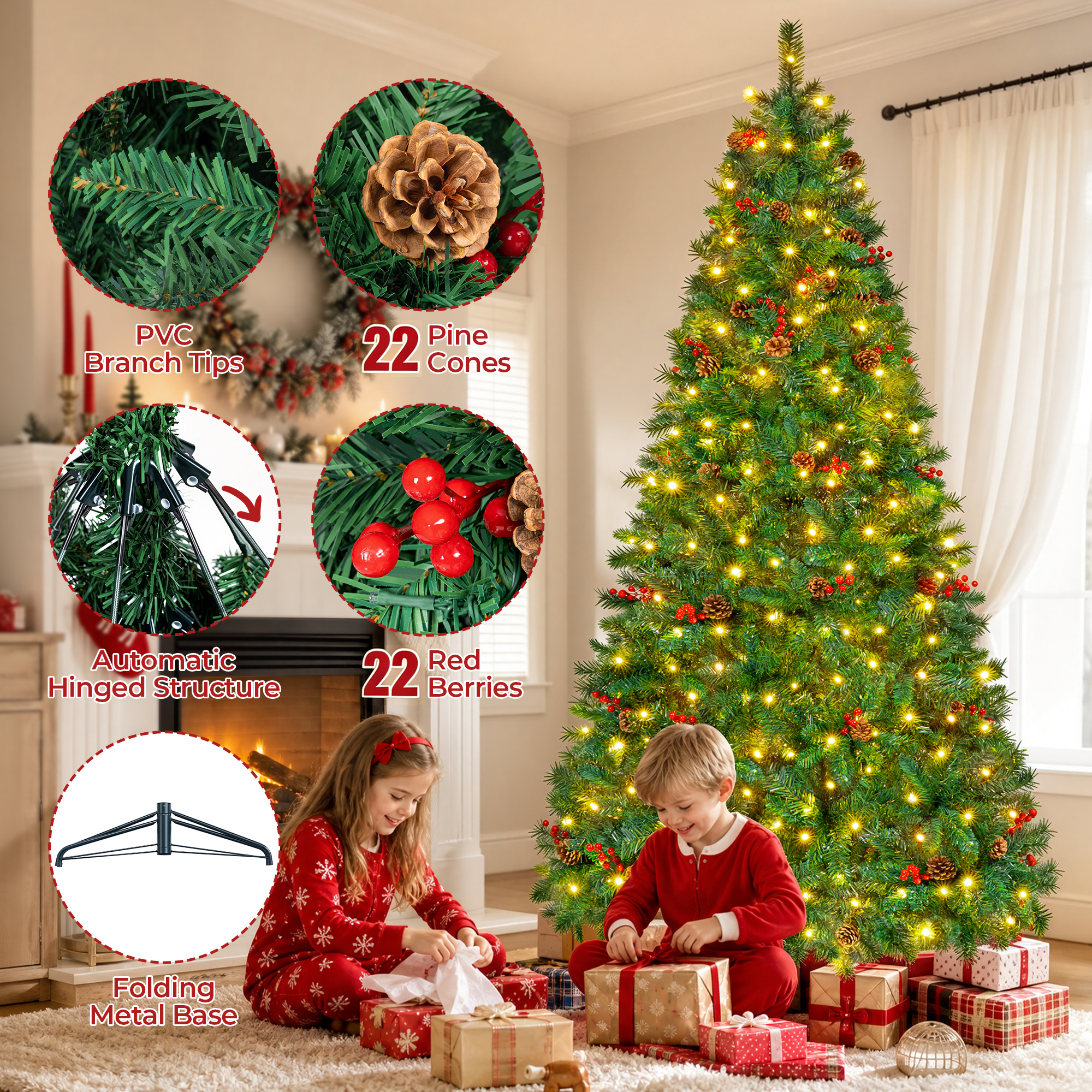 Firstness 5ft Pre-Lit Artificial Christmas Tree with Pine Cones photo 3