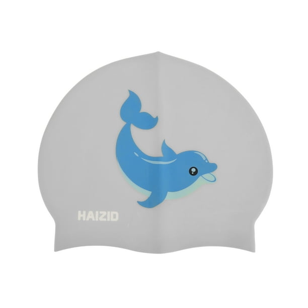 Gorro de natación de silicona en forma de delfín único de 1 pieza en gris y azul