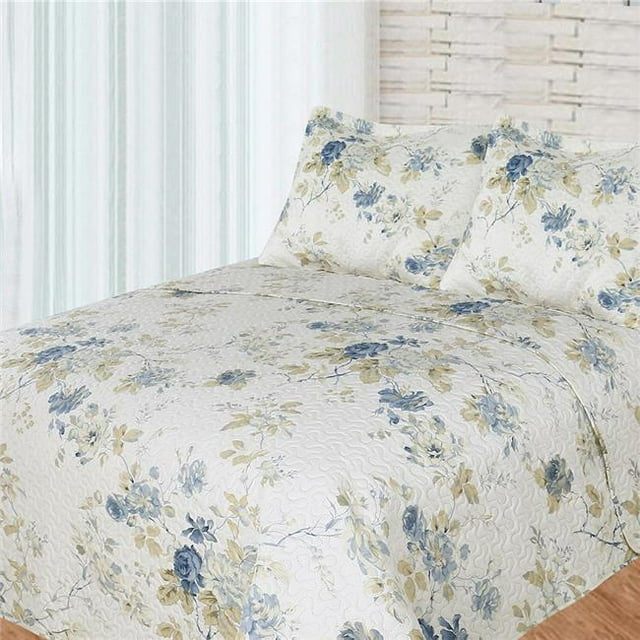 Bay Colony by Patch Magic QKBROS Set de Roses de 108 x 92 Po&44; Couette Roi & Coussins 2 Standards&44; Bleu - 3 Pièces