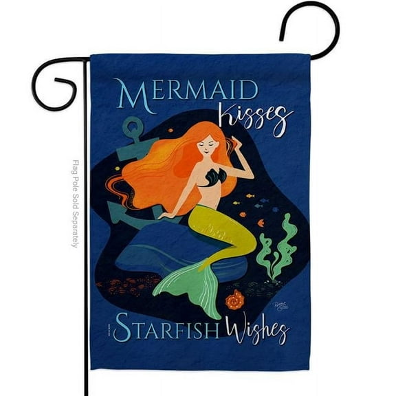 Breeze Decor G157070-BO Mermaid Kiess Animals Sea Creature 13 x 18.5 in. Double-Sided Decorative Vertical Garden Flags for House Decoration Banner Yard Gift