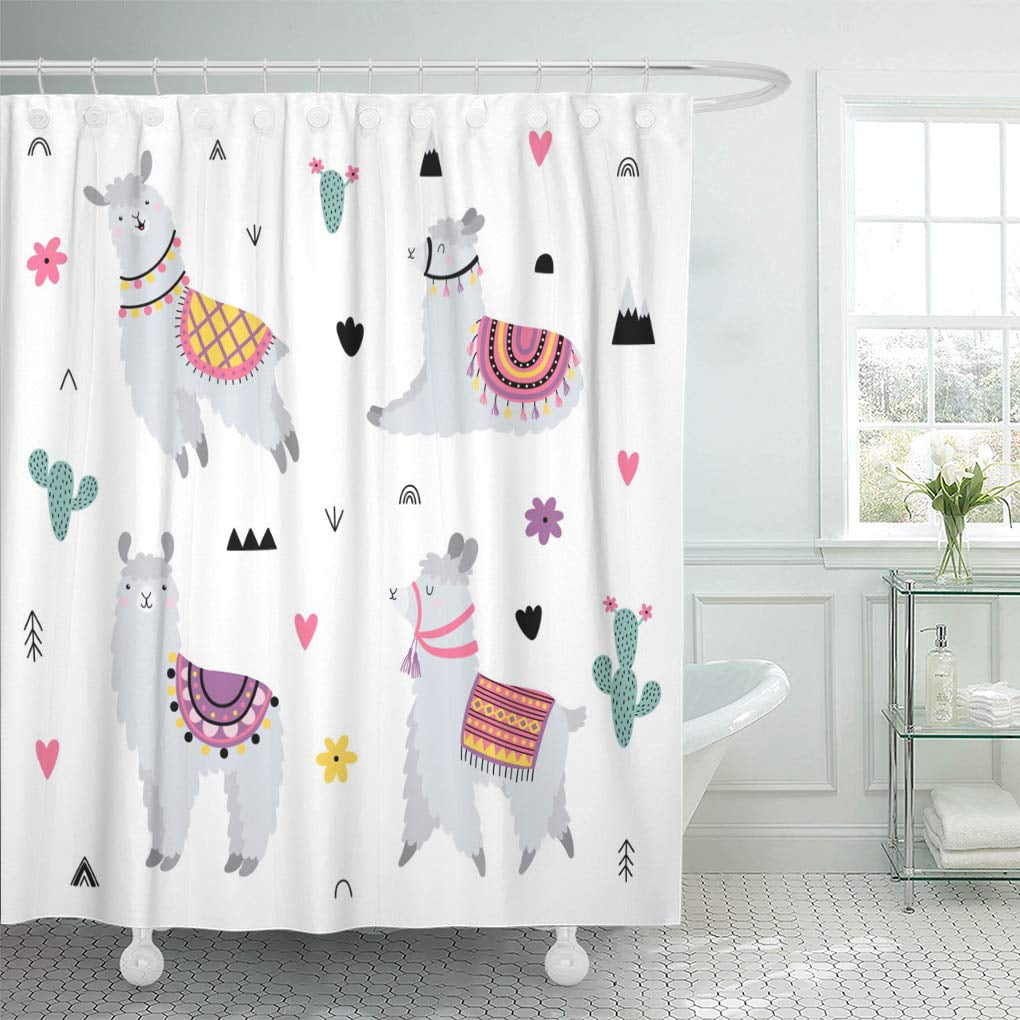 Yusdecor Pattern White Llama Cute Lamas And Abstract Adorable Alpaca Bathroom Decor Bath Shower Curtain 60x72 Inch Walmart Canada