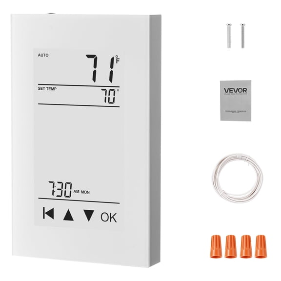 VEVOR 7-Day Programmable Thermostat, Home Thermostats for Radiant Underfloor Heating Cable, Heat Pump, with GFCI & Sensitive Sensor, LCD Touchscreen, Energy-Efficient, Gray-White (Without Wifi)