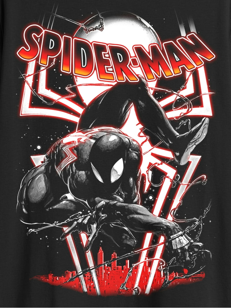 Spider-Man, Men's & Big Men's Graphic Crew Neck T-Shirt, Black