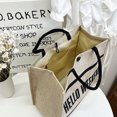 thumbnail image 2 of Bolsos de mano de lino para mujer con letras simples a la moda, bolsos de hombro para compras, 2 of 7
