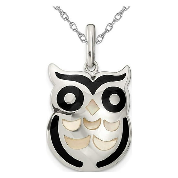 Mother of Pearl Owl Pendant Necklace in Sterling Silver with Chain (18 inches) for Women