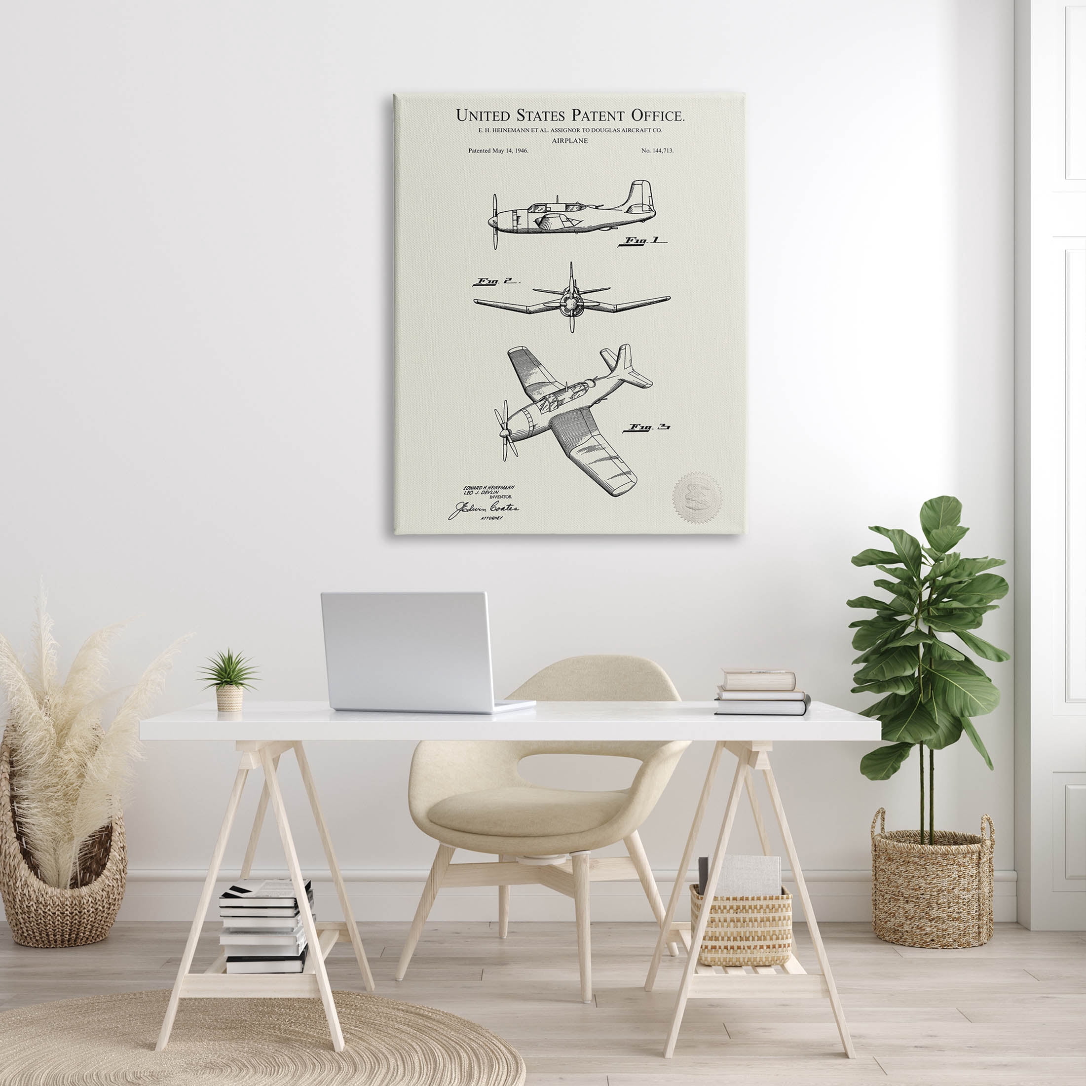 Stupell Industries Detailed Plane Aircraft Chart Graphic Art Gallery Wrapped Canvas Print Wall Art, Design by Karl Hronek