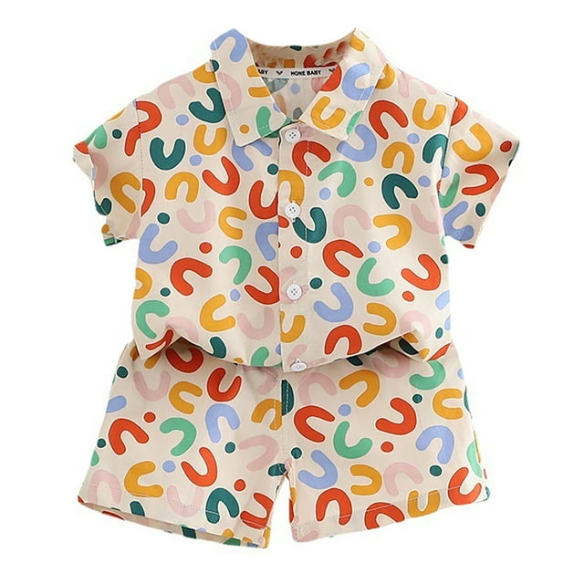 Icvfdpl Toddler Outfits For Boys Kids Pattern Short Sleeve Button Down Shirt Shorts Set Fashion Boy Clothes Set,3-4 Years