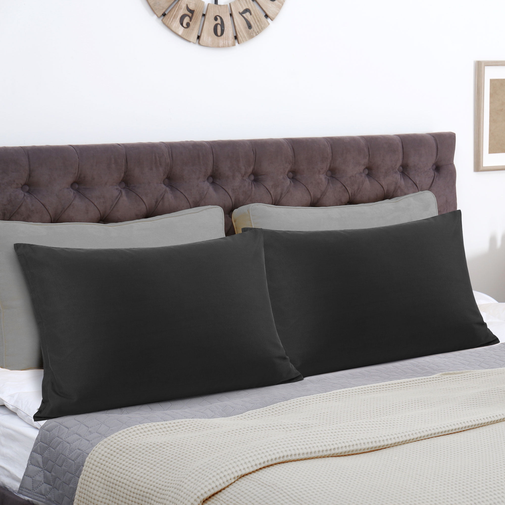 Unique Bargains 2-Piece Soft Microfiber Pillowcases, Standard, Black