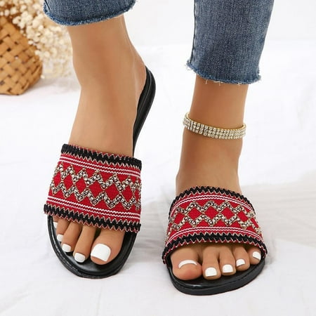 

Womens Slippers Gnobogi Women s Multi-color Embroidered Sandals With Wedge Fish Mouth Platform Shoes Slippers for Women