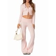 thumbnail image 2 of Conjunto de Dos Piezas de Punto para Mujer: Suéter de Larga con Cremallera, Sudadera Corta con Capucha y Pantalón Acampanado. Rosa M, 2 of 8