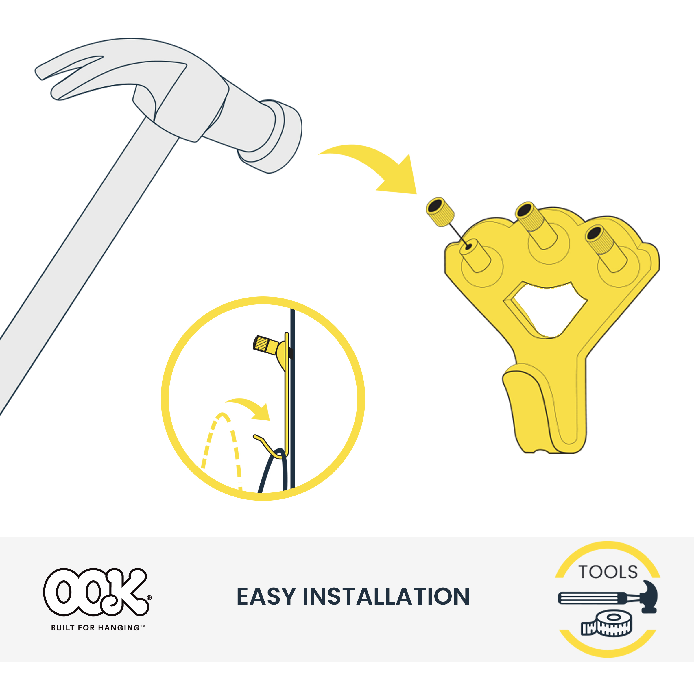 (3 pack) Ook Professional Picture Hangers, 100 lbs, Steel, for Drywall Plaster Wood, Brass, Gold, 1 pack