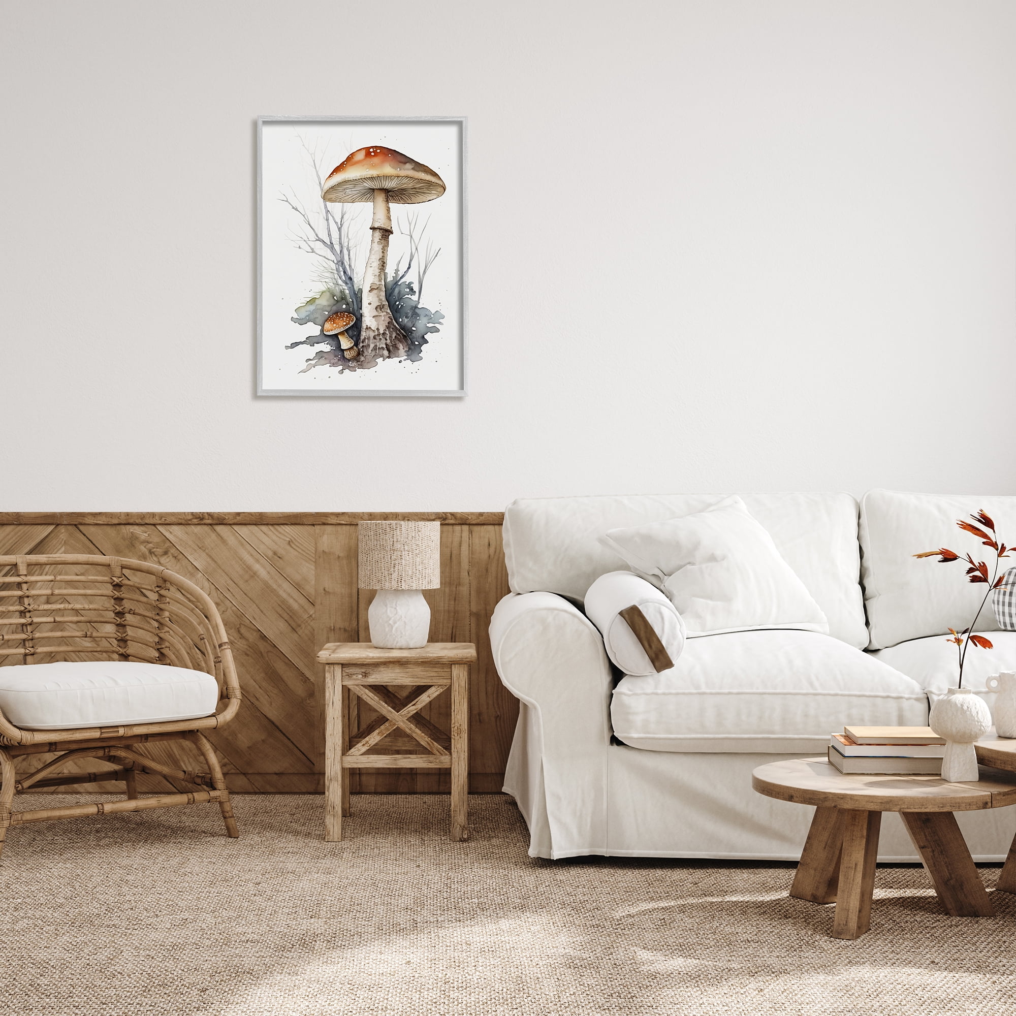 Stupell Industries Mushroom Watercolor Splash Botanical & Floral Painting Gray Framed Art Print Wall Art, 24 x 30
