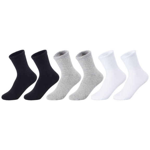 Lian LifeStyle Unisex Children Adult 6 Pairs Combed Cotton Crew Socks JH0108 Large (12Y-15Y) 3 Colors