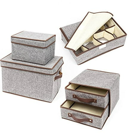 Garment Storage Boxes - GHP Set of 4 Grey Non-Woven Fabric Folding Collapsible Garment Clothes Storage Boxes