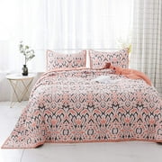 Kasentex 100% Cotton Soft Ikat Design Quilt Set, Pink Queen Set Bedding