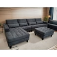 thumbnail image 2 of STENDMAR 4pc 120" to 152" L Shape Living Room/Family Room Modular Dark Gray Microfiber Sectional Sofa Couches Set with Lumbar Support Accent Throw Pillows S6839LDG, 2 of 5
