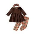 thumbnail image 3 of Toddler Baby Girl Thanksgiving Outfit Long Sleeve Turkey Ruffle T-Shirt Top Plaid Pants 3Pcs Set, 3 of 9