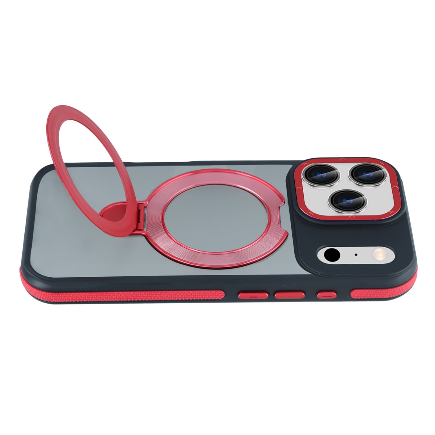 Lightweight Matte Transparent Cover with Viewing Stand for iPhone 17 Pro Max - Red