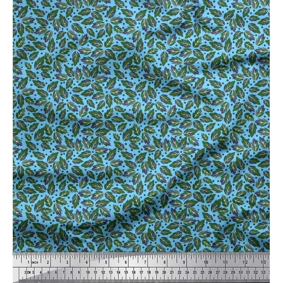 Soimoi Blue Cotton Duck Fabric Rose Leaves Decor Fabric Printed Yard 44 Inch Wide