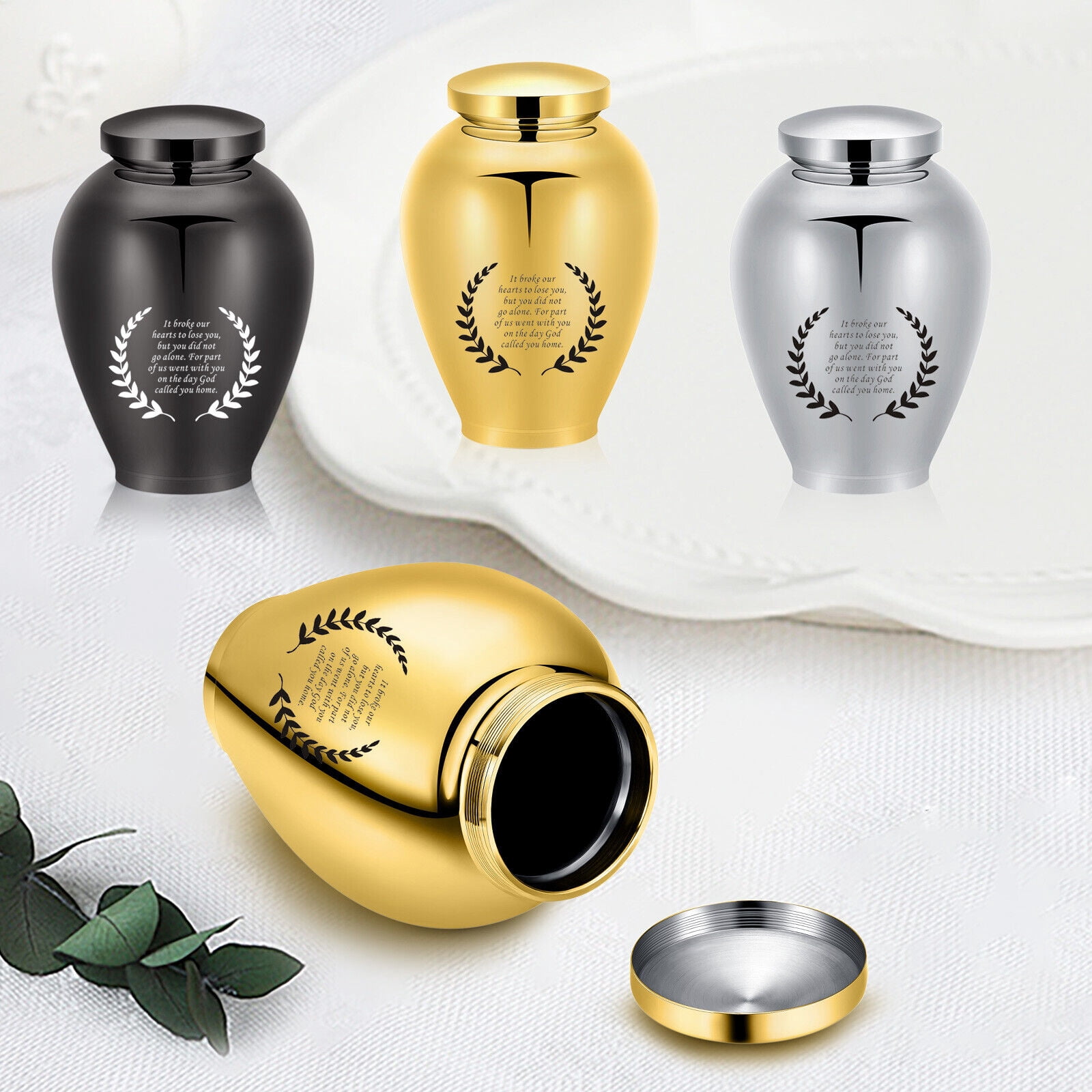 Olive Leaf Human / Pet Urn for Ashes 8.26 Inches Keepsake Urn for Human / Pet Ashes Olive Leaf Mini Urn Stainless Steel Ashes Holder Big Ash Urn for Ashes