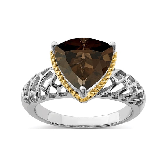 Designer Sterling Silver Rhodium With Flash Gold-Plate Smoky Quartz Ring Made In Thailand -Jewelry By Sweet Pea Creations