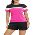thumbnail image 2 of Short Sleeve Tops and Shorts Set in Contrast Color for Women‘s Workout, 2 of 9