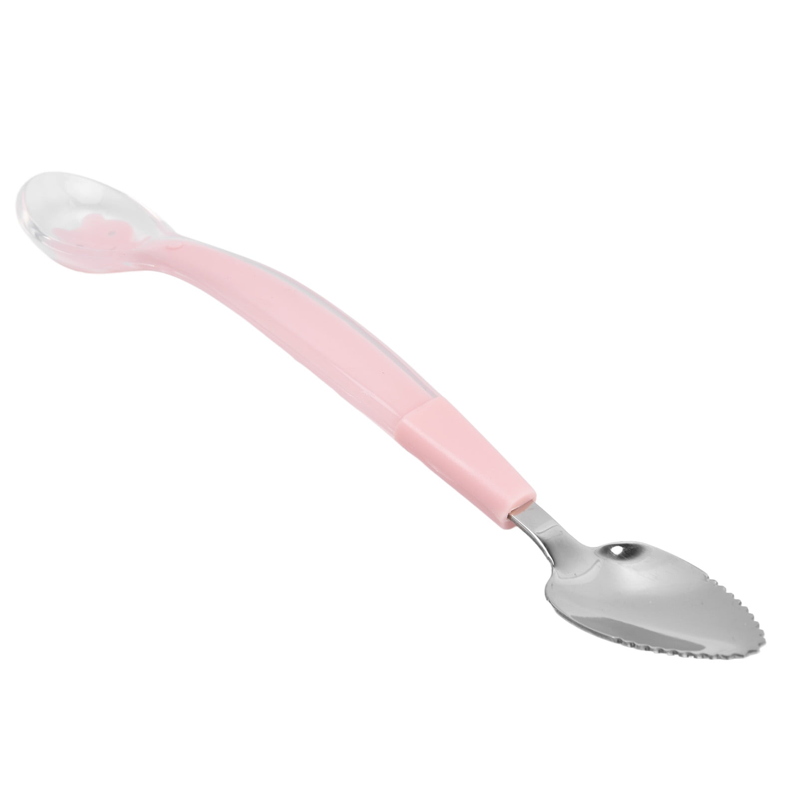 M Buder Dual Headed Baby Fruit Scraping Spoon Soft Silicone and Stainless Steel Multifunctional Toddler Utensils for Home and Infant Feeding (9.05 inches / 23.0 cm)