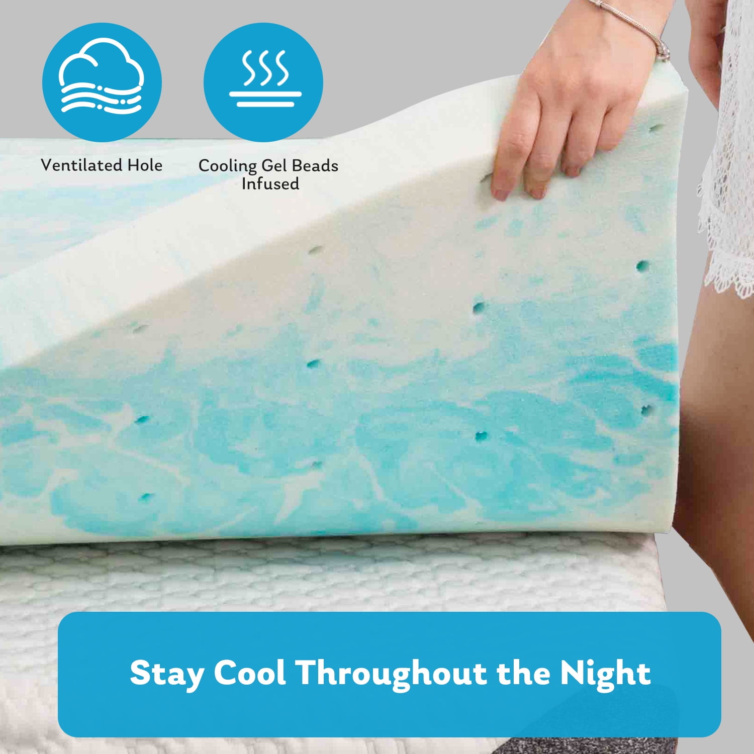 Beddle 2,3,4 inches Mattress Topper, Full Size Cooling Gel-Infused Memory Foam Mattress Topper-3 inches