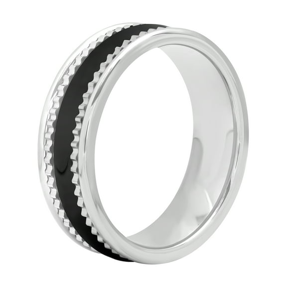 Men's Black and White Tungsten-Ceramic Ring, 7mm