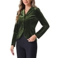 thumbnail image 4 of Blazer de terciopelo de manga larga con solapa de pico para mujer INSPIRE CHIC en verde militar, 4 of 6