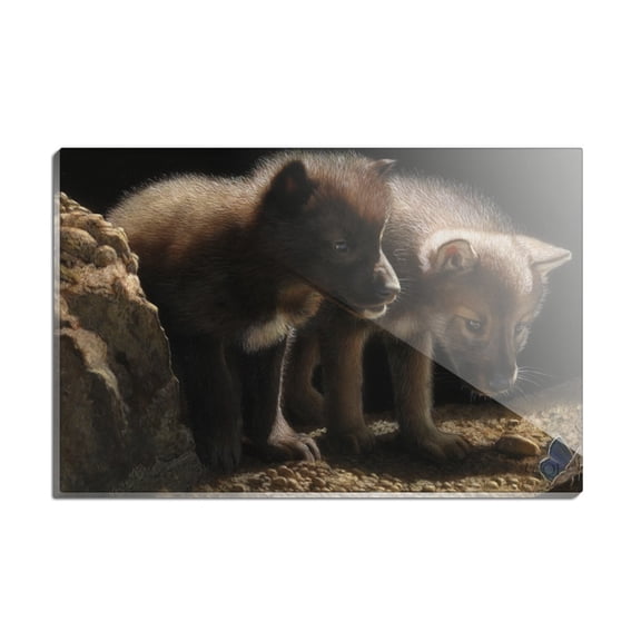 Curious Wolf Pups Wolves Rectangle Acrylic Fridge Refrigerator Magnet
