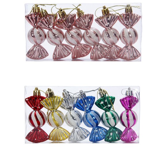 Kcavykas 6PC Christmas Candy Ornaments Set Holiday Tree Hanging Candy Cane Lolli P-O-P Gingerbread Assorted Glitter Shatterproof Plastic Ornaments for Christmas Tree Home Holiday Decor