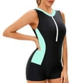 thumbnail image 4 of Womens One Piece Rash Guard Sleeveless Zipper Swimsuit Athletic Boyleg Bathing Suit for Surfing Swimwear Built in Bra Green L, 4 of 5