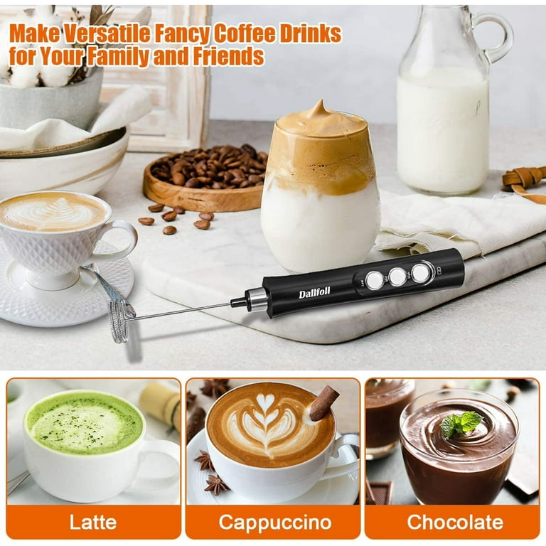 Milk Frother Handheld, USB Rechargeable Milk Foam Maker with 3 Stainless  Whisks, Mini Blender Mixer 3 Speeds Adjustable for Coffee, Latte,  Cappuccino