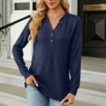 thumbnail image 2 of BLVB Womens Spring Fall Tunic Tops V Neck Button Long Sleeve Shirts Solid Casual Comfy Ladies Dressy Blouses, 2 of 6