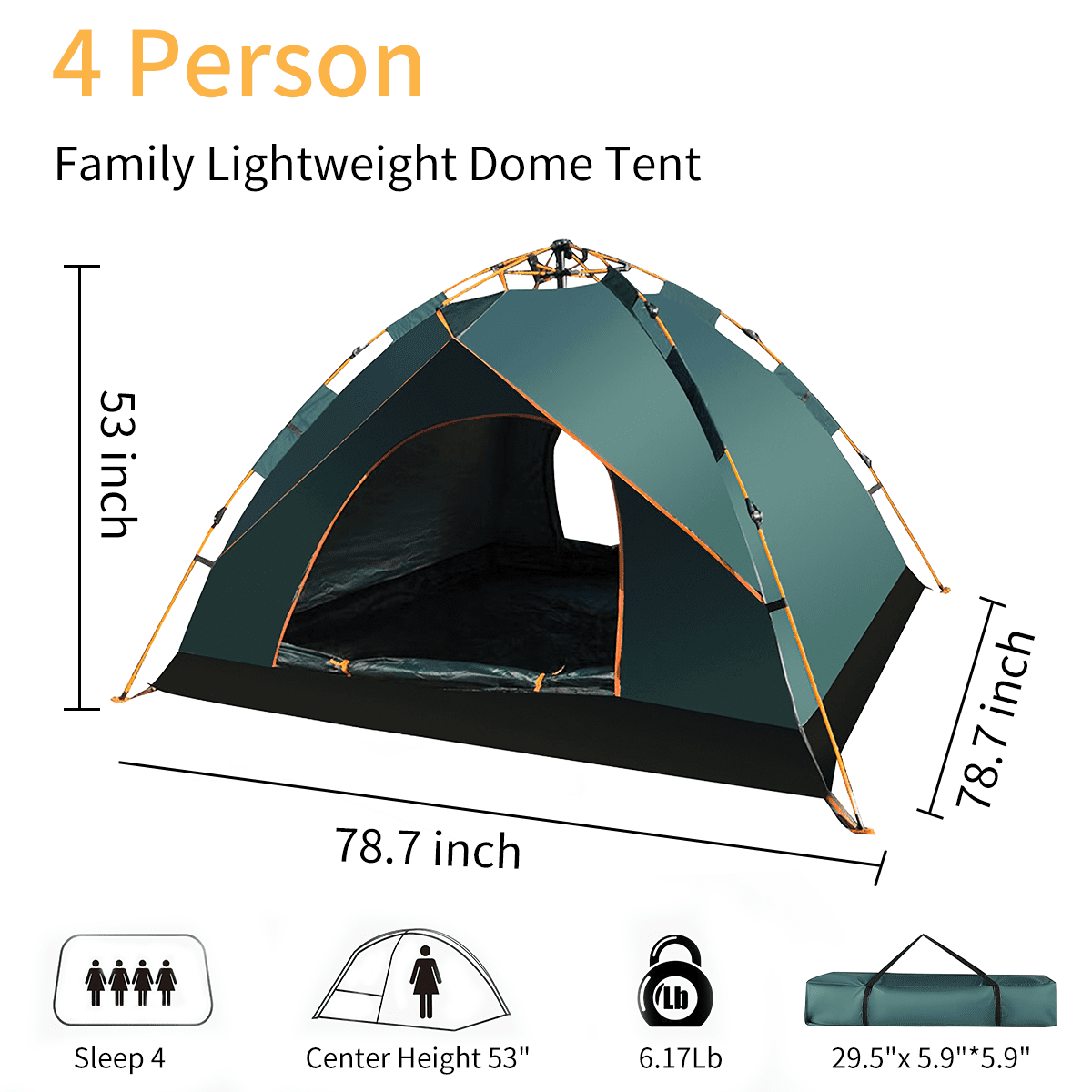 3-4 Person Automatic Pop Up Tent for Camping, Portable Instant Tent, Camping Gear Rainproof Camping Tent with Carrying Bag, Lightweight Outdoor Tent, for Camping, Hiking, Beach or Mountaineering