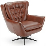 Comfort Pointe Clayton Caramel Brown Tufted Faux Leather Swivel Chair