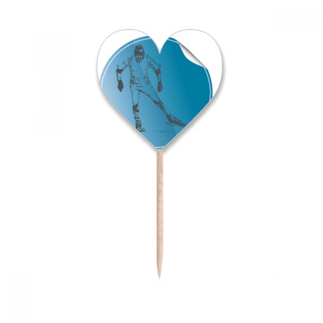 Winter Sport Skis and Boots Illustration Toothpick Flags Heart Lable Cupcake Picks